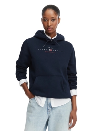 Tommy Hilfiger felpa donna con cappuccio in cotone blu con logo frontale