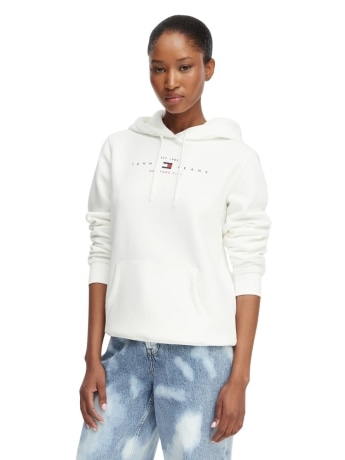 Tommy Hilfiger felpa donna con cappuccio in cotone bianco con logo frontale