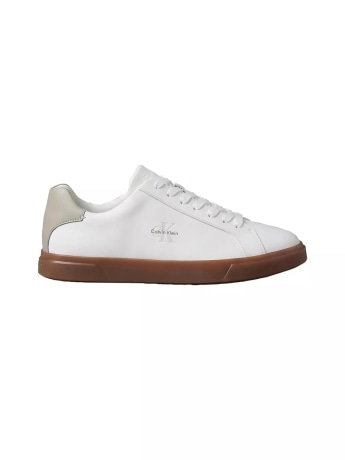 Calvin Klein sneakers uomo in pelle low prof cupsole con logo colore bianco/beige
