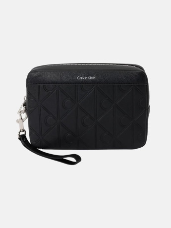 Calvin Klein pochette uomo in ecopelle nera con logo embossed