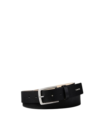Calvin Klein cintura uomo in pelle fiore traforata nera con micro logo