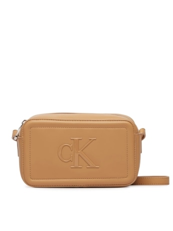 Calvin Klein borsetta donna in ecopelle bold ck camera bag con logo in rilievo beige