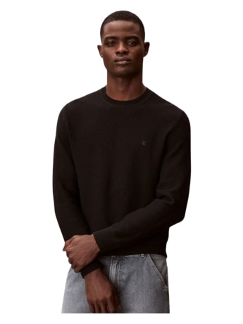 Calvin Klein maglione uomo girocollo in cotone armaturato nero