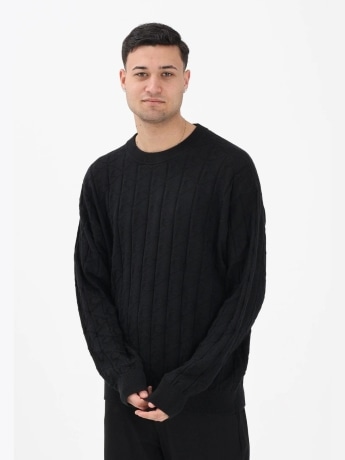 Calvin Klein maglione uomo girocollo in cotone armaturato nero con logo