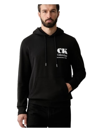 Calvin Klein felpa con cappuccio da uomo in cotone nero con logo