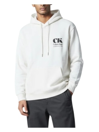 Calvin Klein felpa con cappuccio da uomo in cotone bianco con logo