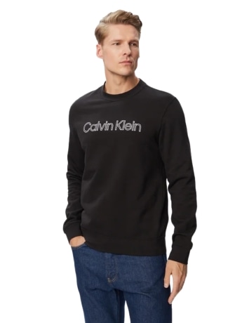 Calvin Klein felpa uomo nero classic fit con logo lettering a contrasto