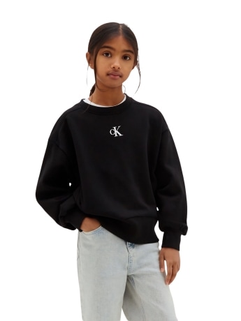 Calvin Klein felpa kids/junior girocollo in cotone nero con logo monogram