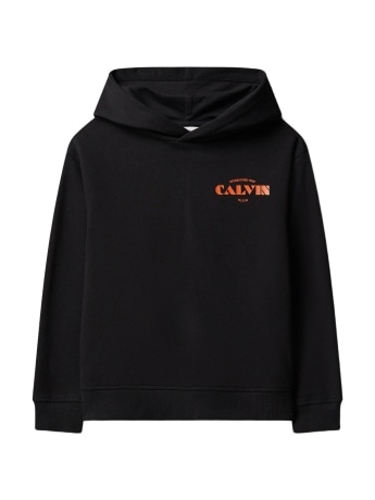 Calvin Klein felpa con cappuccio kids/junior in cotone nero con logo in contrasto