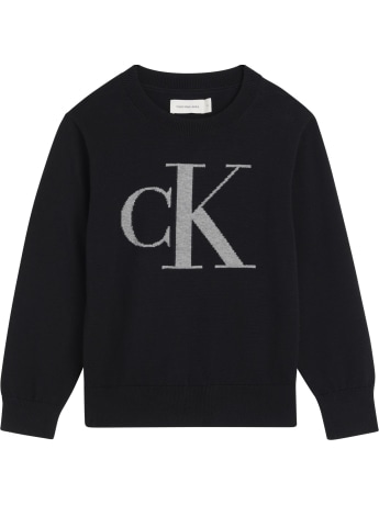 Calvin Klein maglione kids/junior in cotone pettinato nero con maxi logo