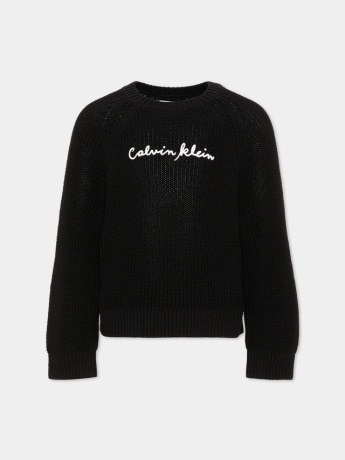 Calvin Klein maglia kids/junior in cotone nero con firma logo