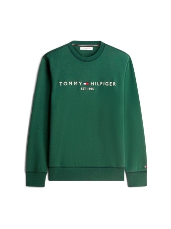 Tommy Hilfiger felpa uomo in cotone felpato verde prato con logo