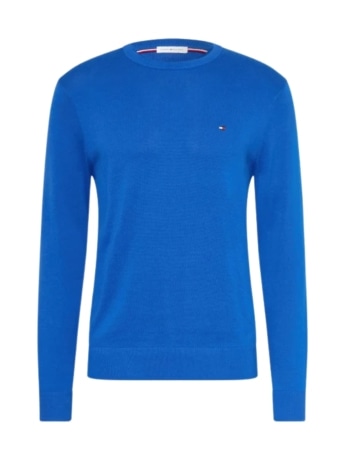 Tommy Hilfiger maglia uomo in cotone azzurro con ricamo logo bandierina