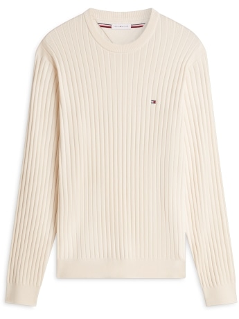 Tommy Hilfiger maglia uomo in cotone panna tinto in filo con logo bandierina