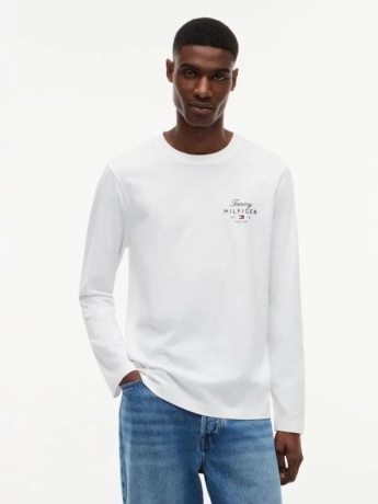 Tommy Hilfiger t-shirt uomo in cotone bianco  con logo sul petto
