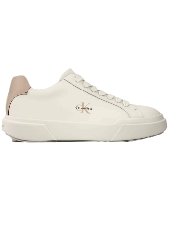 Calvin Klein sneakers uomo in pelle chunky cupsole laceup  con logo colore panna
