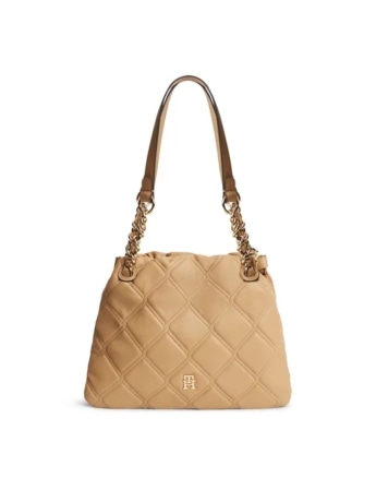 Tommy Hilfiger borsa mini tote beige trapuntata con placca logo monogram