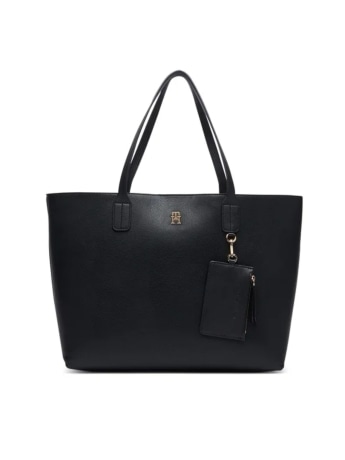 Tommy Hilfiger borsa donna icon tote nera con placca logo monogram