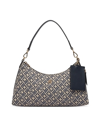 Tommy Hilfiger borsetta donna th icon shoulder bag jacquard  blu scuro con placca logo monogram