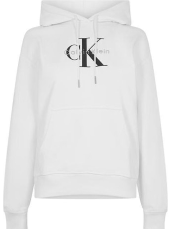 Calvin Klein felpa  donna bianca con cappuccio  e monogram logo