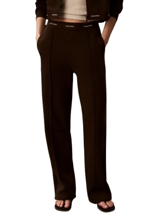 Calvin Klein pantalone tuta donna in spugna di cotone marrone con logo