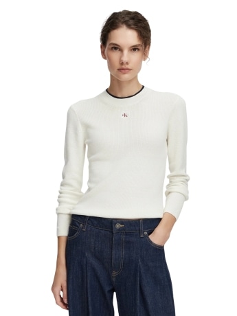 Calvin Klein maglione con manica lunga in cotone donna panna regular fit