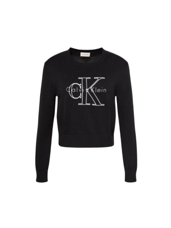 Calvin Klein maglia donna in cotone nero con big logo outline