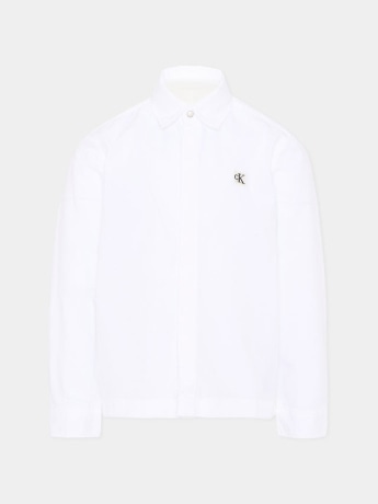 Calvin Klein camicia kids/junior in popeline di cotone bianco con logo