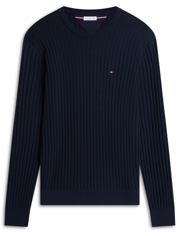 Tommy Hilfiger maglia uomo in cotone blu tinto in filo con logo bandierina