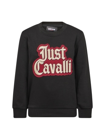 Just Cavalli felpa girocollo kids/junior in cotone nero con logo ricamato