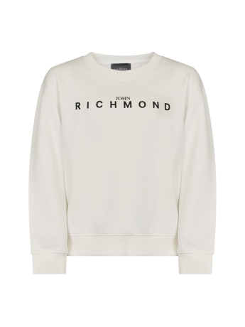 John Richmond felpa zabadi kids/junior in cotone bianco con logo lettering