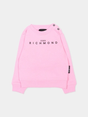 John Richmond felpa pandor infant in cotone rosa con logo lettering