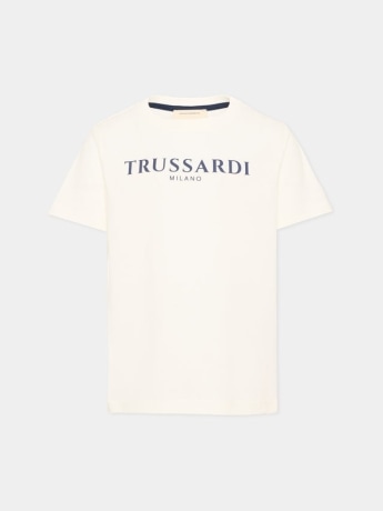 Trussardi t-shirt idik junior in cotone bianco con logo