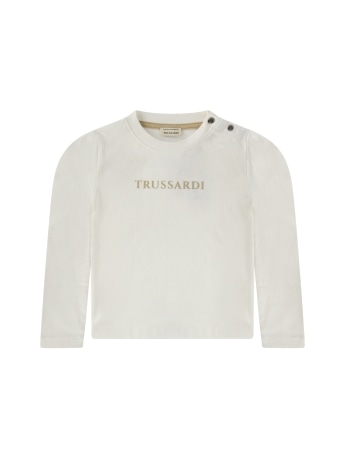 Trussardi t-shirt infant/kids manica lunga in cotone bianco con logo lettering