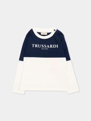 Trussardi t-shirt ghazia infant/kids in cotone manica lunga color block con logo