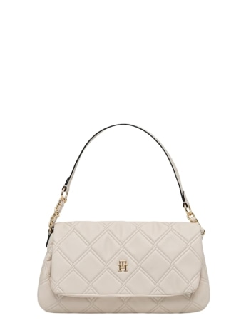Tommy Hilfiger borsa donna a tracolla trapuntata bianco panna con placca logo monogram