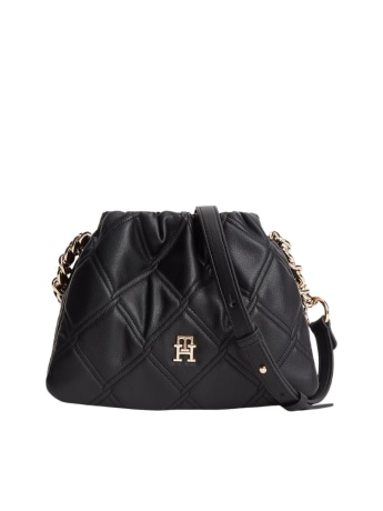 Tommy Hilfiger borsa a tracolla trapuntata nera con placca logo monogram