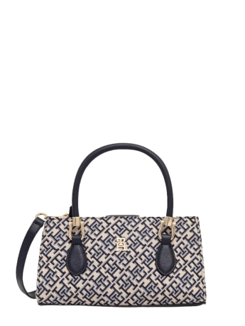 Tommy Hilfiger borsetta donna th grace mini satchel jacquard con placca logo monogram blu