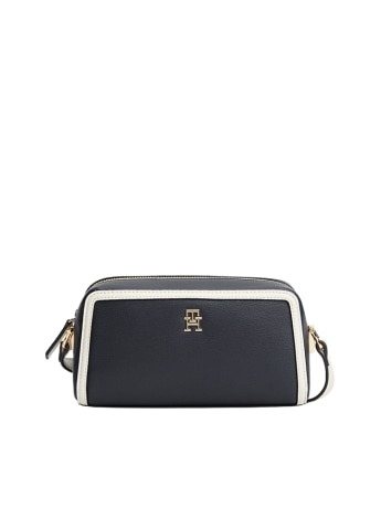 Tommy Hilfiger borsa camera bag grace blu con dettagli bianchi e placca logo monogram