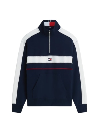 Tommy Hilfiger felpa uomo in cotone blu color block con ricamo logo