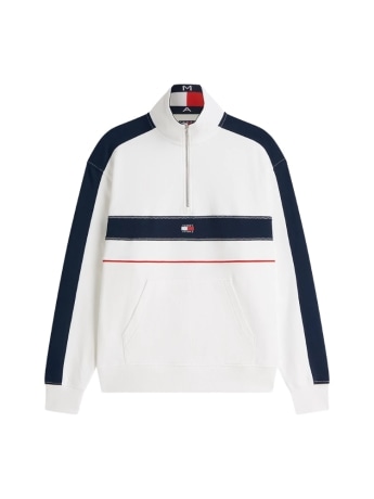 Tommy Hilfiger felpa uomo in cotone bianco color block con ricamo logo