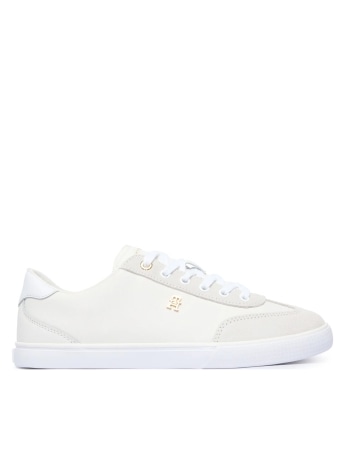 Tommy Hilfiger sneakers donna chic low vulc in pelle bianca con placca monogram