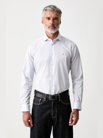 Tommy Hilfiger camicia uomo micro armatura in cotone  bianco con logo
