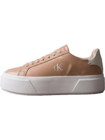 Calvin Klein sneakers con platform in pelle  rosa cipria donna con logo monogram in rilievo laterale