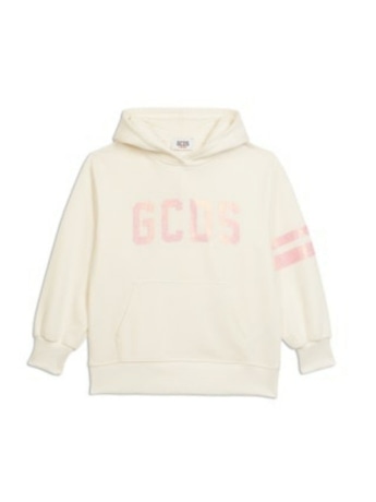 Gcds felpa kids/junior con cappuccio in cotone bianco con logo rosa