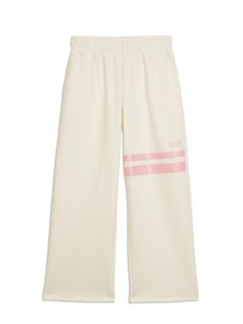 Gcds pantalone tuta kids/junior in cotone bianco con bande rosa