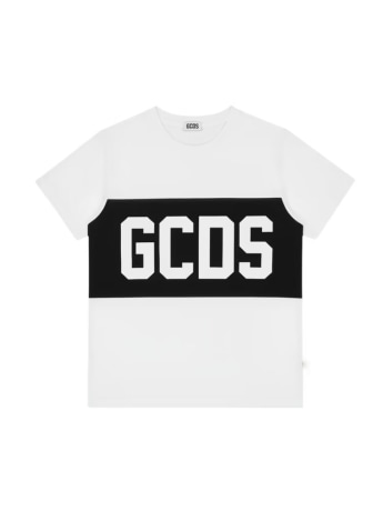Gcds t-shirt infant/kids in cotone bianco con band logo nero