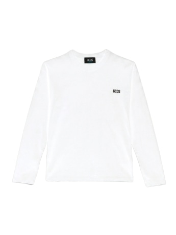 Gcds t-shirt kids/junior manica lunga in cotone bianco con macro logo sul retro nero