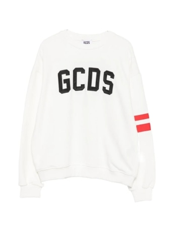 Gcds felpa girocollo kids/junior in cotone bianco con bande rosse