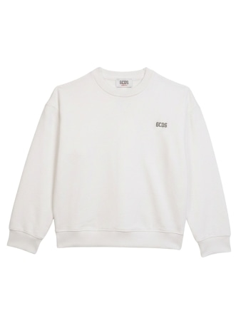 Gcds felpa girocollo kids/junior in cotone bianco con macro logo sul retro
